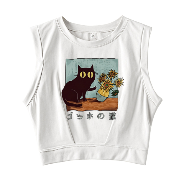  Van Gogh's Cat Sleeveless Crop Top