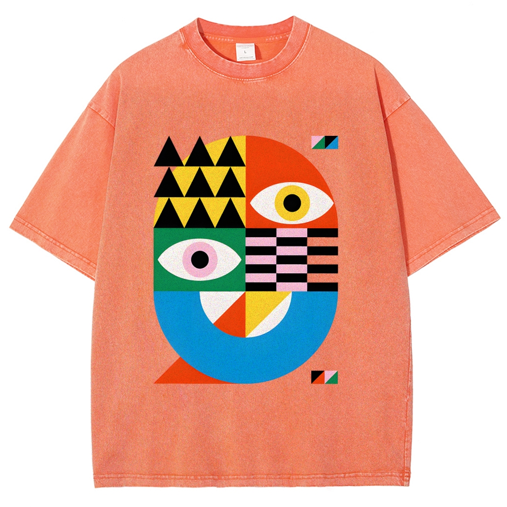 Unisex Bauhaus Art Eye Printed Washed Tee