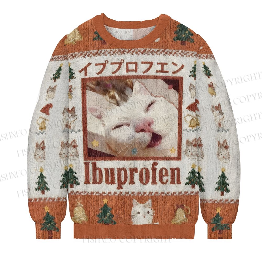 Unisex Ibuprofen Meme Cat Christmas Ugly Sweatshirt