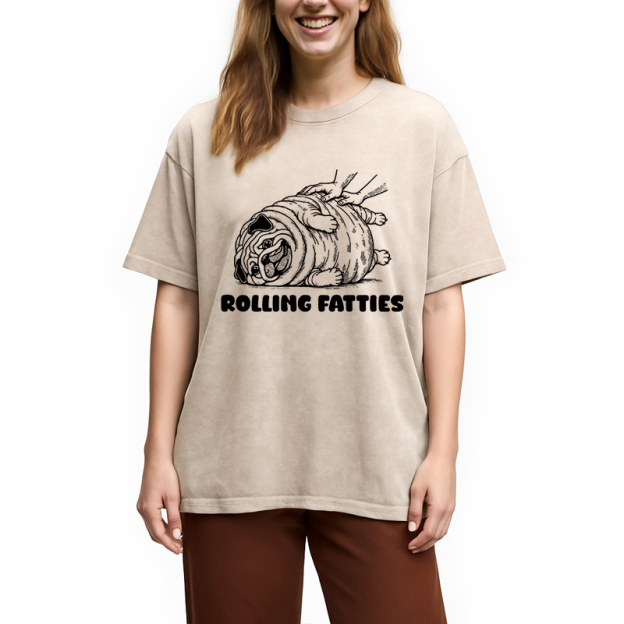 Rolling Fatties Dog Funny Pug Meme Washed T-Shirt