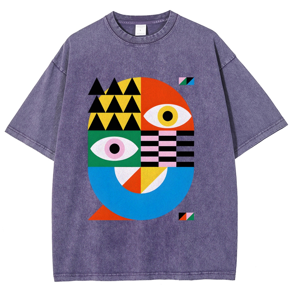 Unisex Bauhaus Art Eye Printed Washed Tee