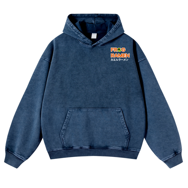 Frog Ramen Vintage Washed Cotton Back Art Hoodie