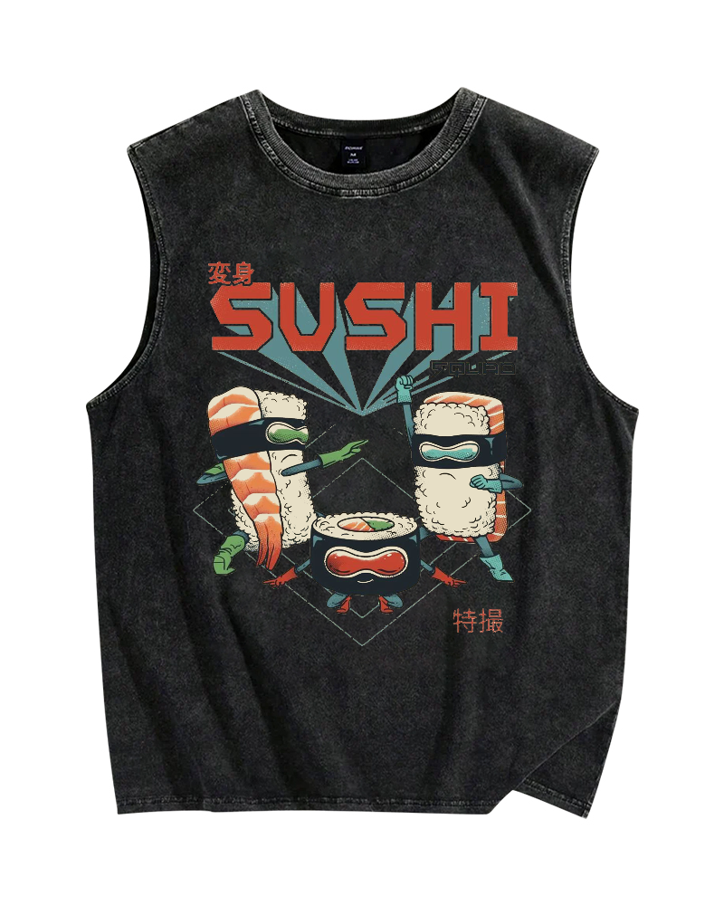 Masked Sushi Vintage Distressed Washed Tank Top