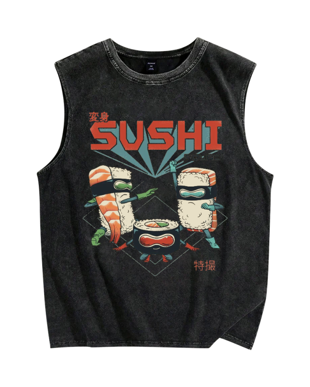 Masked Sushi Vintage Distressed Washed Tank Top