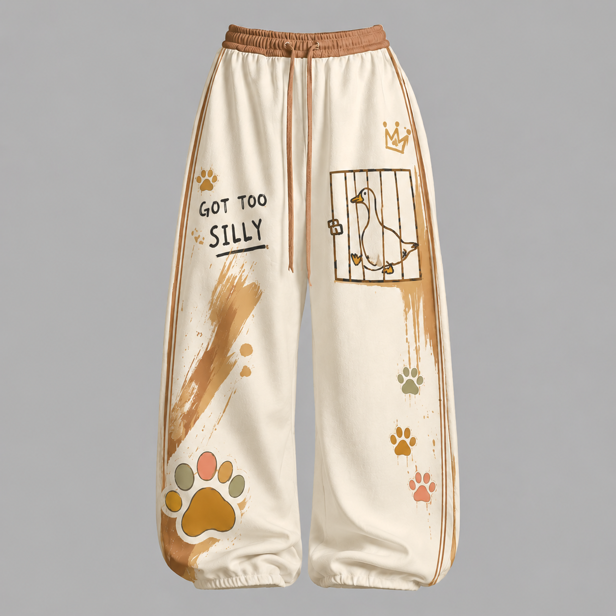 Cute Got Too Silly Duck Print Top & Elasticated Trousers Two-Piece Set