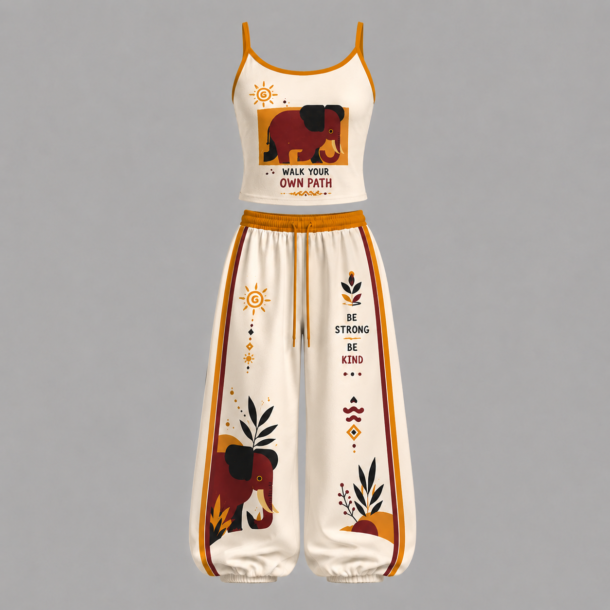 Boho Elephant Walk Your Own Path Top & Elasticated Trousers Two-Piece Set