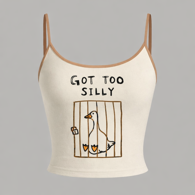 Cute Got Too Silly Duck Print Top & Elasticated Trousers Two-Piece Set