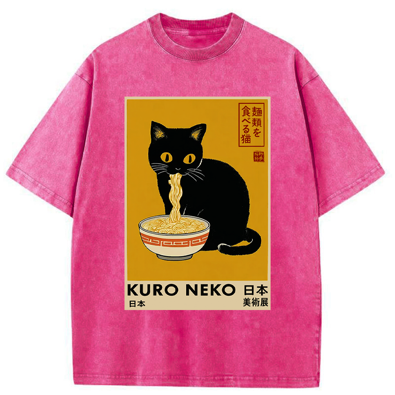 Unisex Kuro Neko Ramen Washed T-Shirt