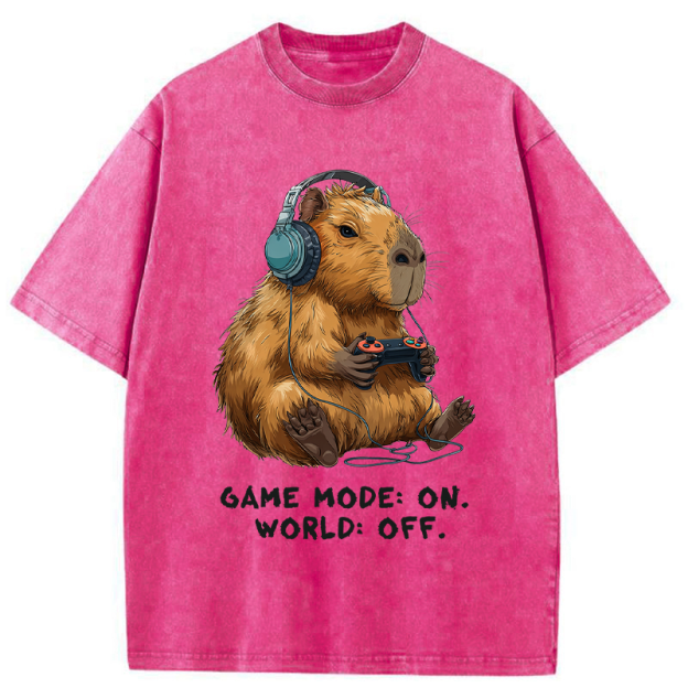 Unisex Capybara Life:Paused.Game:ON. Washed T-Shirt