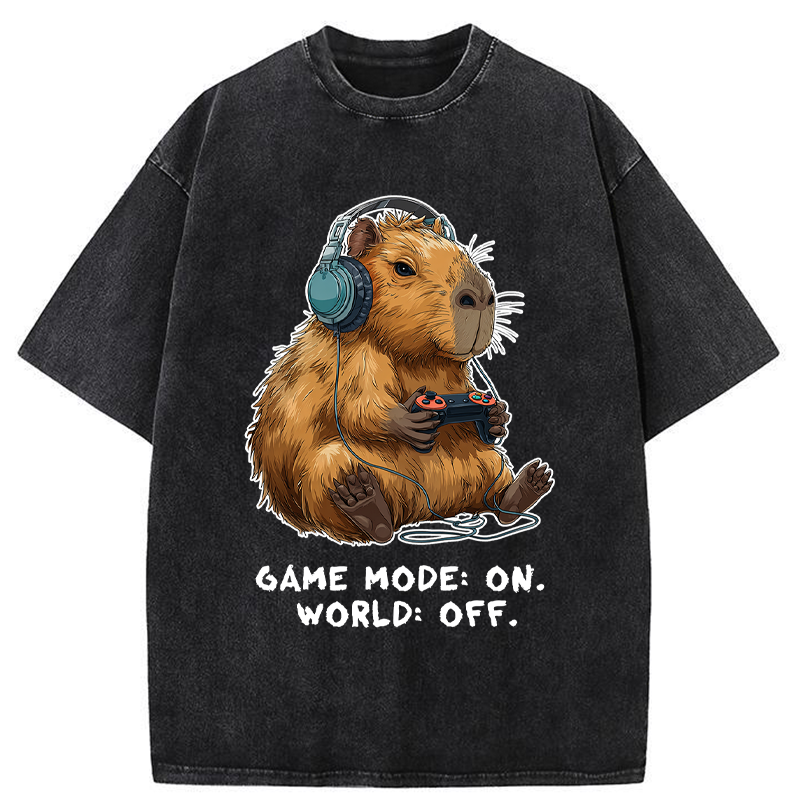 Unisex Capybara Life:Paused.Game:ON. Washed T-Shirt