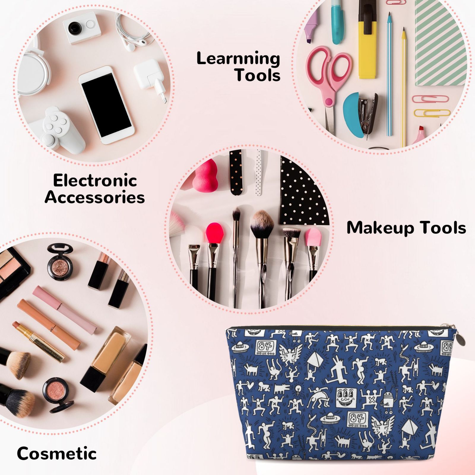 Keith Haring Dancing Figures Printed Makeup Bag