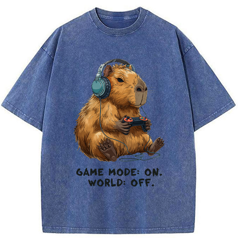 Unisex Capybara Life:Paused.Game:ON. Washed T-Shirt