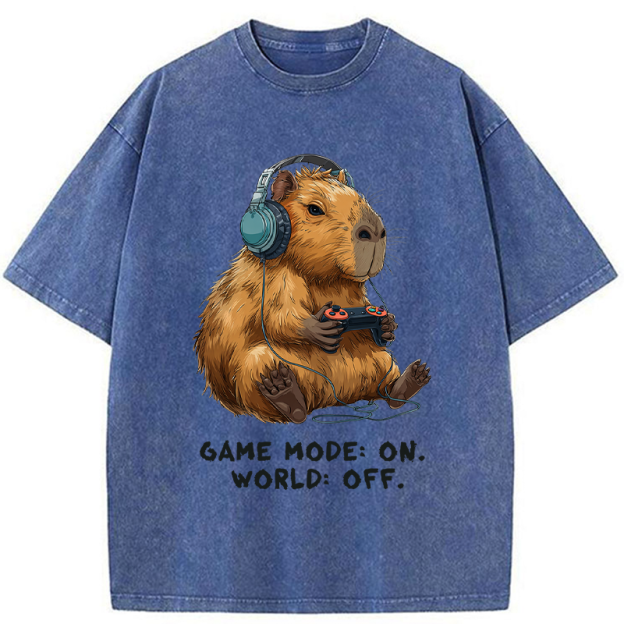 Unisex Capybara Life:Paused.Game:ON. Washed T-Shirt