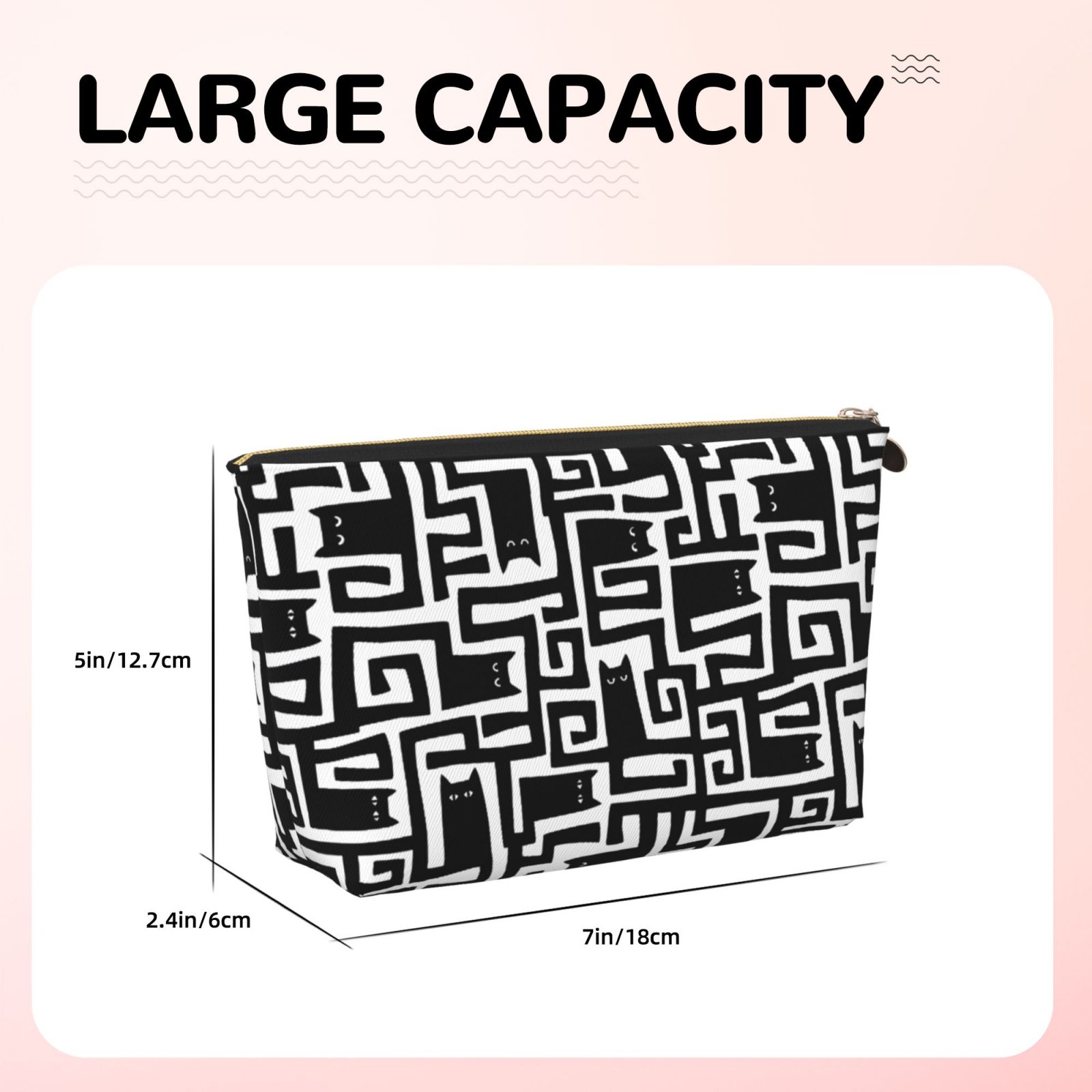 Abstract Block Cat Printed Makeup Bag