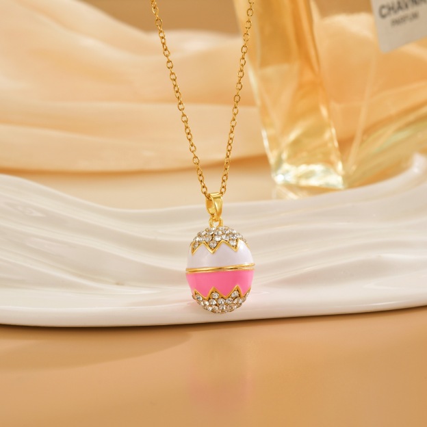 Enamel Glaze Easter Egg Micro-Paved Zircon Openable Pendant Versatile Creative Diy Necklace Clavicle Chain For Women