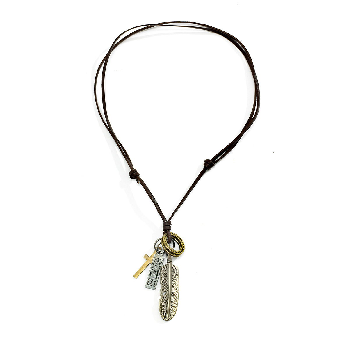 Retro Feather Cross Pendant Necklace