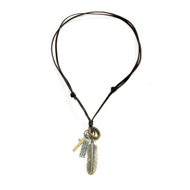 Retro Feather Cross Pendant Necklace