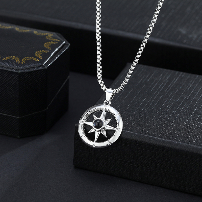 Retro Compass Hexagram Star 100 Languages ​​520 Color Photo Projection Necklace
