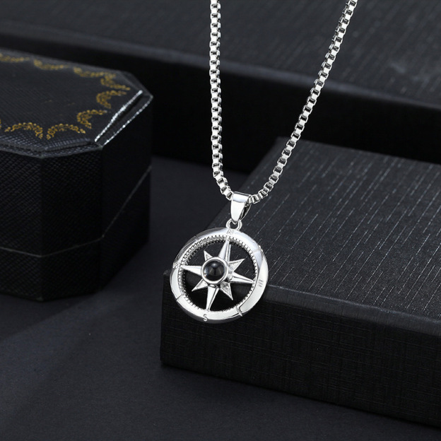Retro Compass Hexagram Star 100 Languages ​​520 Color Photo Projection Necklace