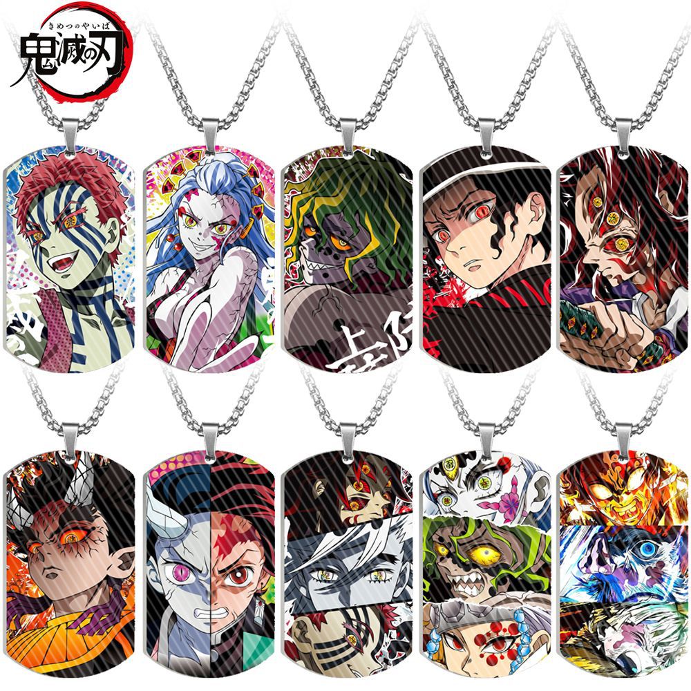 Cross-Border New Product Demon Slayer Tanjiro Nezuko Demon Slayer Stainless Steel Color Printed Military Brand Necklace