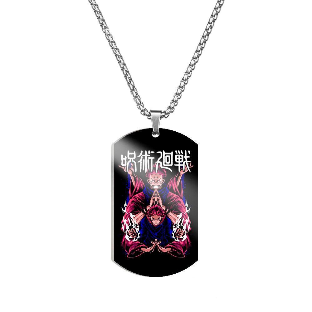 Spell Return Jujutsu Kaisen Five Wuhu Stick Yu Erfu Black Hui Color Printed Stainless Steel Necklace Dog Tag