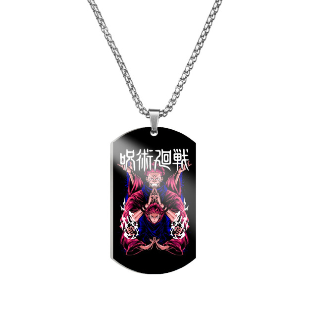 Spell Return Jujutsu Kaisen Five Wuhu Stick Yu Erfu Black Hui Color Printed Stainless Steel Necklace Dog Tag