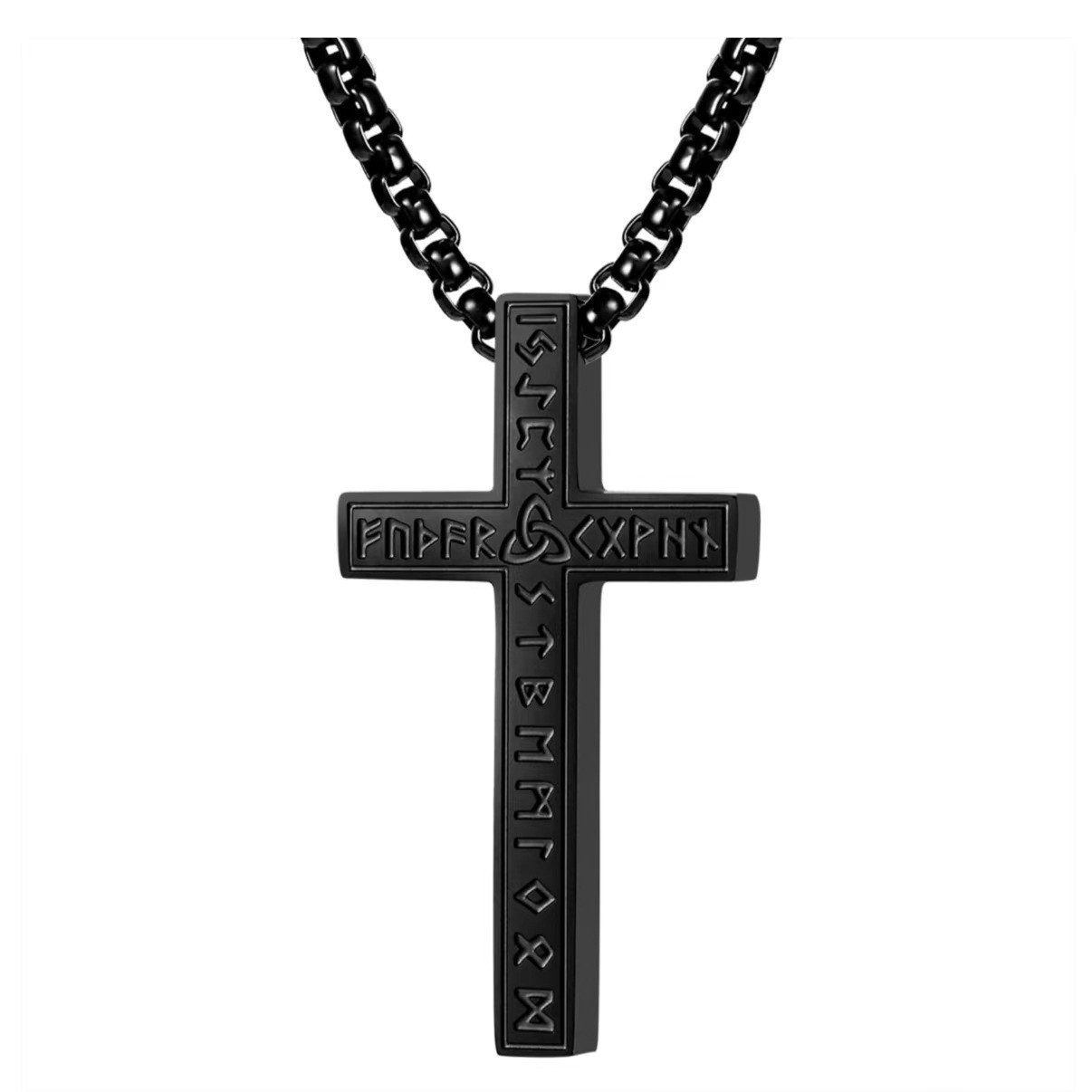 Geometric Stainless Steel Cross Rune Necklace