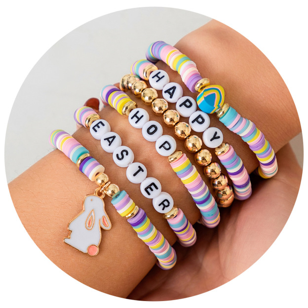 Easter Soft Clay Letter Bracelet Set Colorful Love Rabbit Bracelet Bracelet