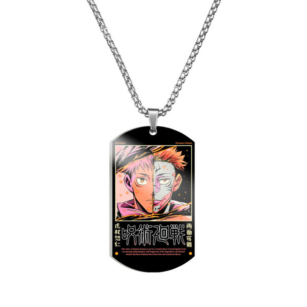 Spell Return Jujutsu Kaisen Five Wuhu Stick Yu Erfu Black Hui Color Printed Stainless Steel Necklace Dog Tag