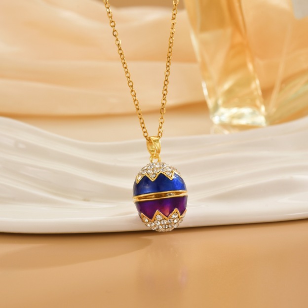 Enamel Glaze Easter Egg Micro-Paved Zircon Openable Pendant Versatile Creative Diy Necklace Clavicle Chain For Women