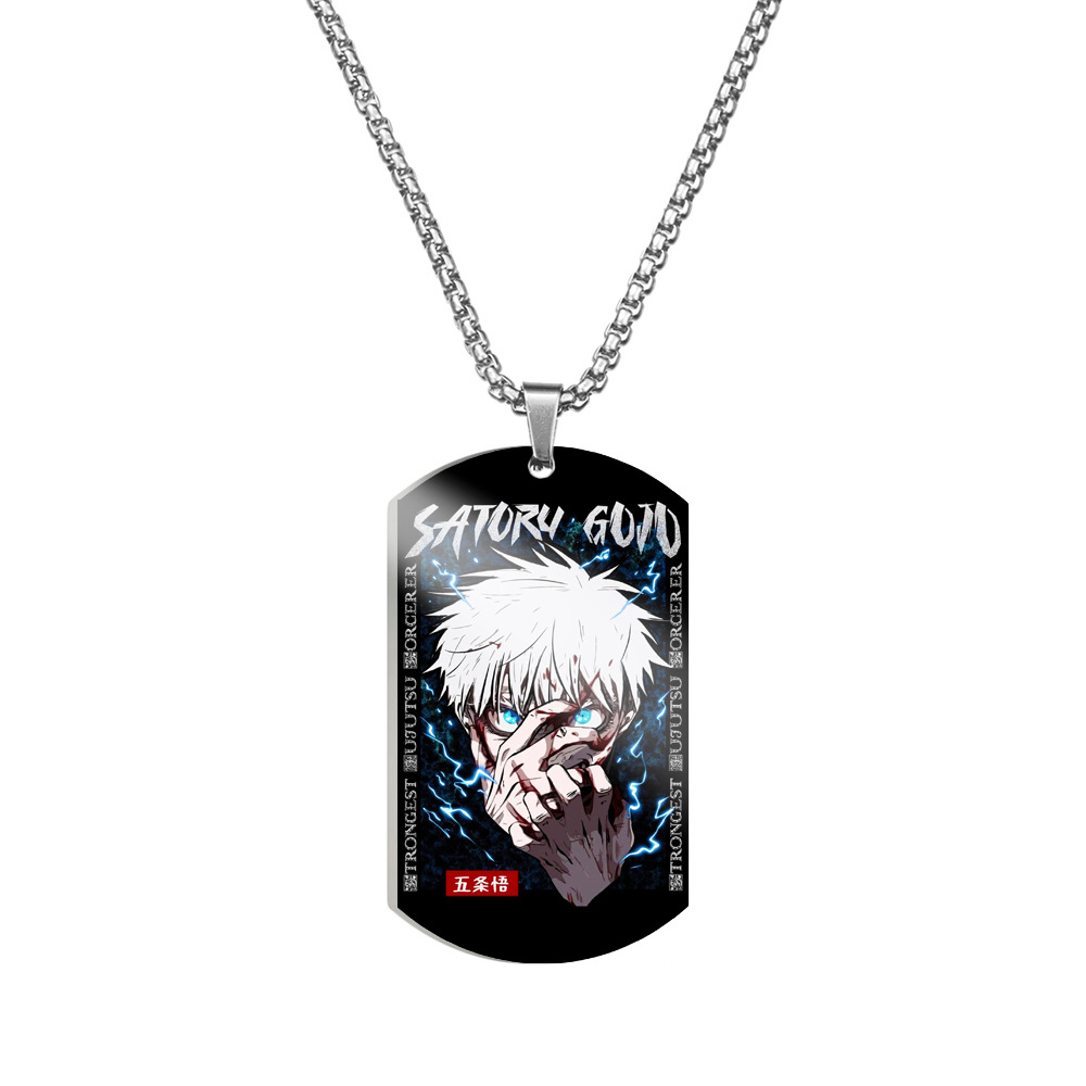 Spell Return Jujutsu Kaisen Five Wuhu Stick Yu Erfu Black Hui Color Printed Stainless Steel Necklace Dog Tag