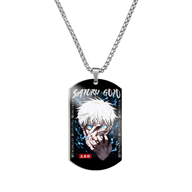 Spell Return Jujutsu Kaisen Five Wuhu Stick Yu Erfu Black Hui Color Printed Stainless Steel Necklace Dog Tag