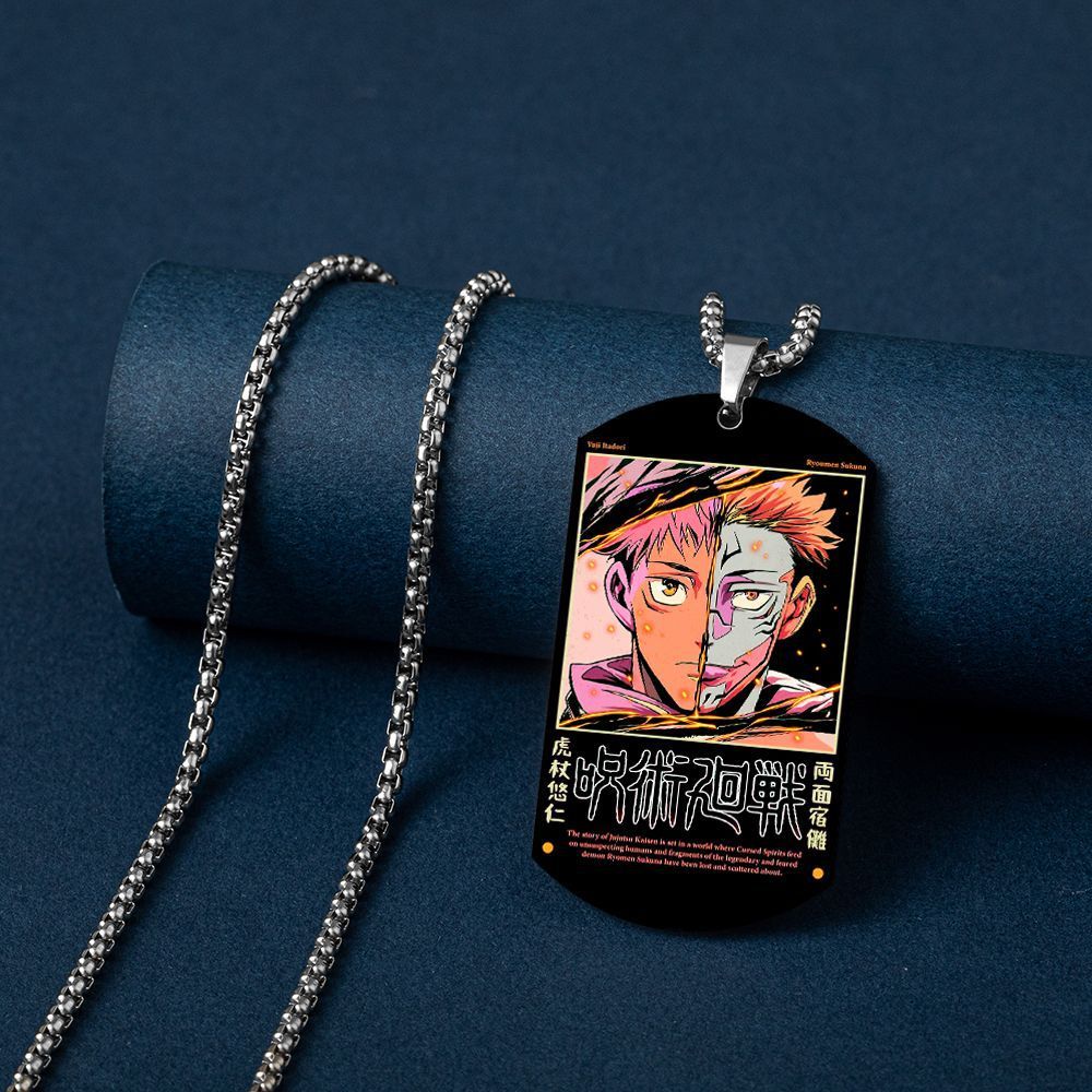 Spell Return Jujutsu Kaisen Five Wuhu Stick Yu Erfu Black Hui Color Printed Stainless Steel Necklace Dog Tag