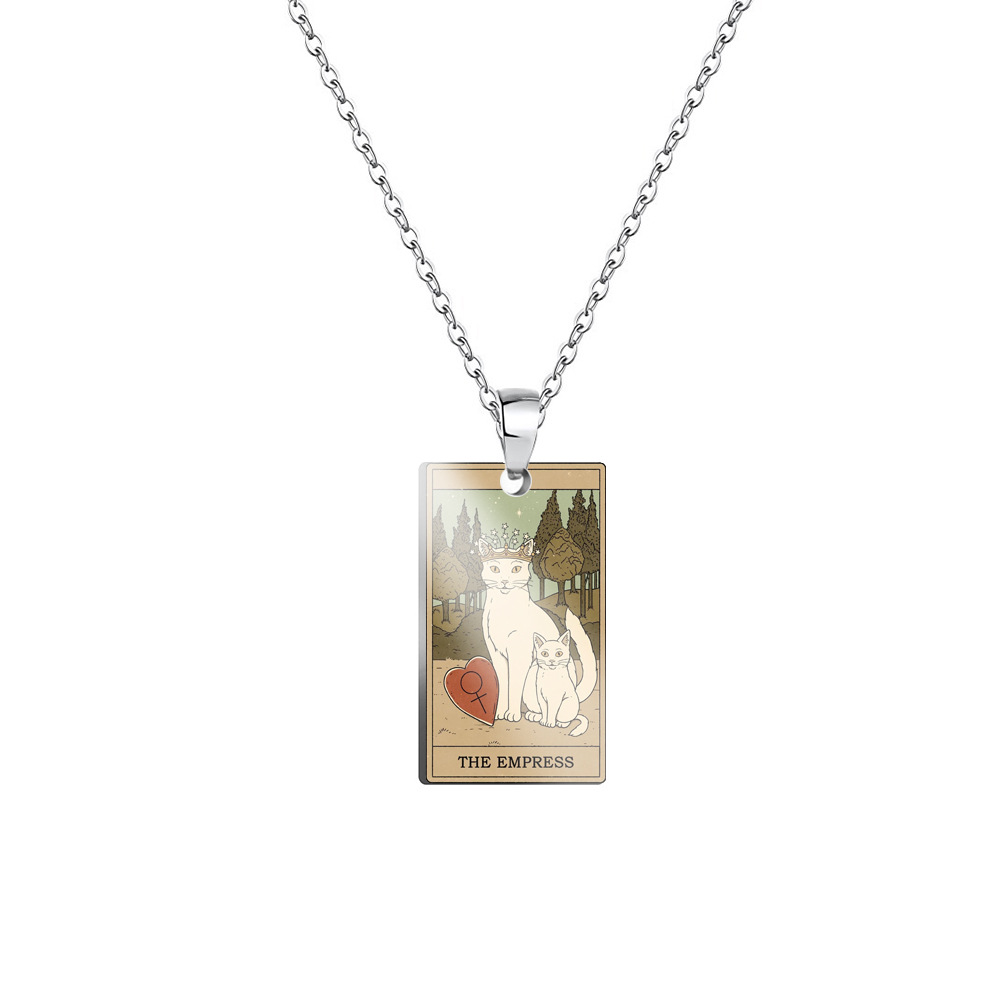 Vintage Tarot Cat Stainless Steel Pendant Necklace