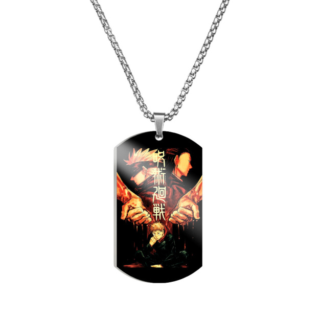 Spell Return Jujutsu Kaisen Five Wuhu Stick Yu Erfu Black Hui Color Printed Stainless Steel Necklace Dog Tag