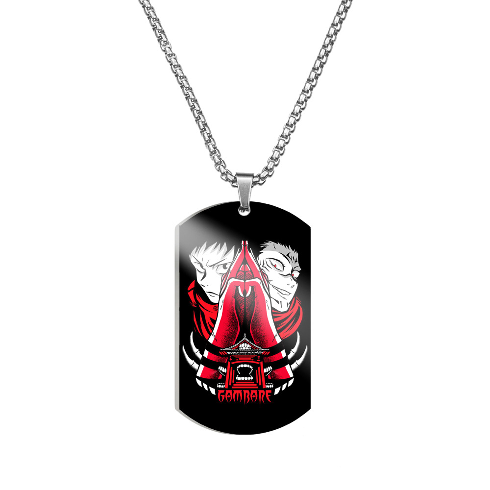 Spell Return Jujutsu Kaisen Five Wuhu Stick Yu Erfu Black Hui Color Printed Stainless Steel Necklace Dog Tag