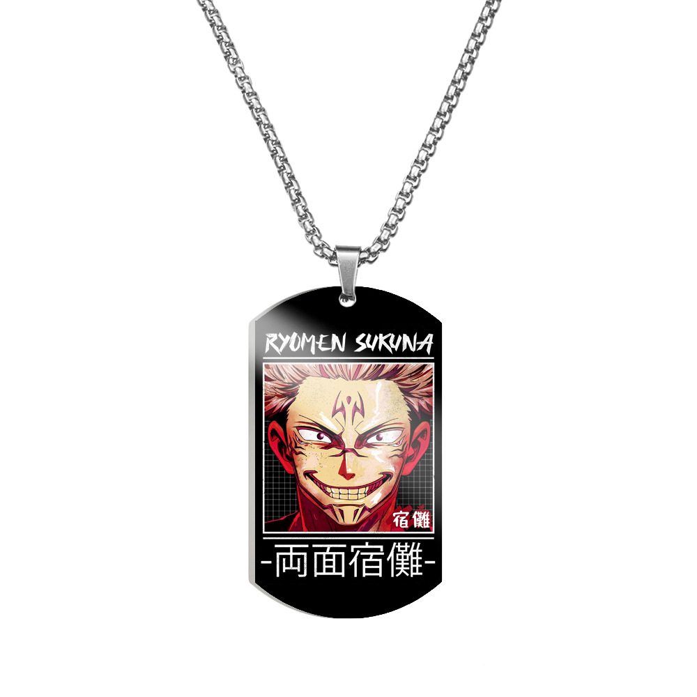 Spell Return Jujutsu Kaisen Five Wuhu Stick Yu Erfu Black Hui Color Printed Stainless Steel Necklace Dog Tag