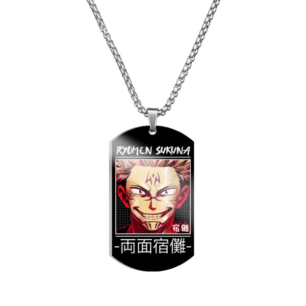 Spell Return Jujutsu Kaisen Five Wuhu Stick Yu Erfu Black Hui Color Printed Stainless Steel Necklace Dog Tag