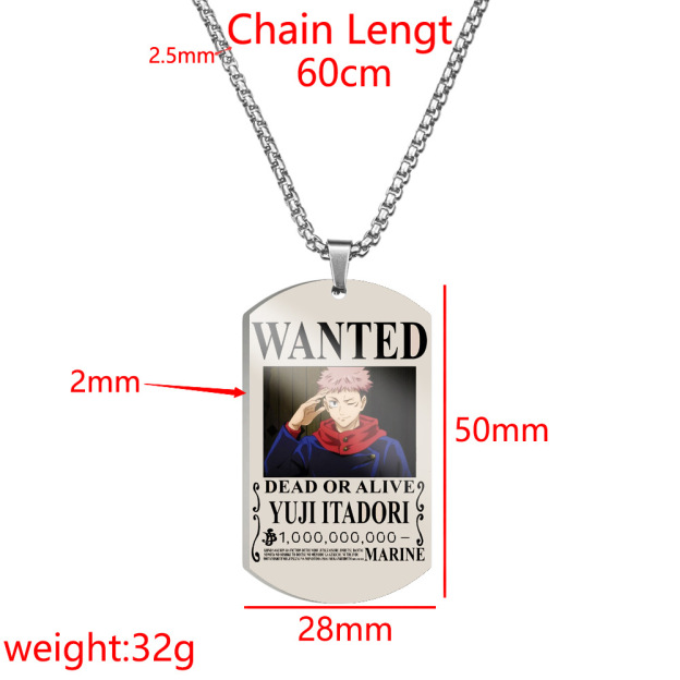 Spell Return Jujutsu Kaisen Five Wuhu Stick Yu Erfu Black Hui Color Printed Stainless Steel Necklace Dog Tag