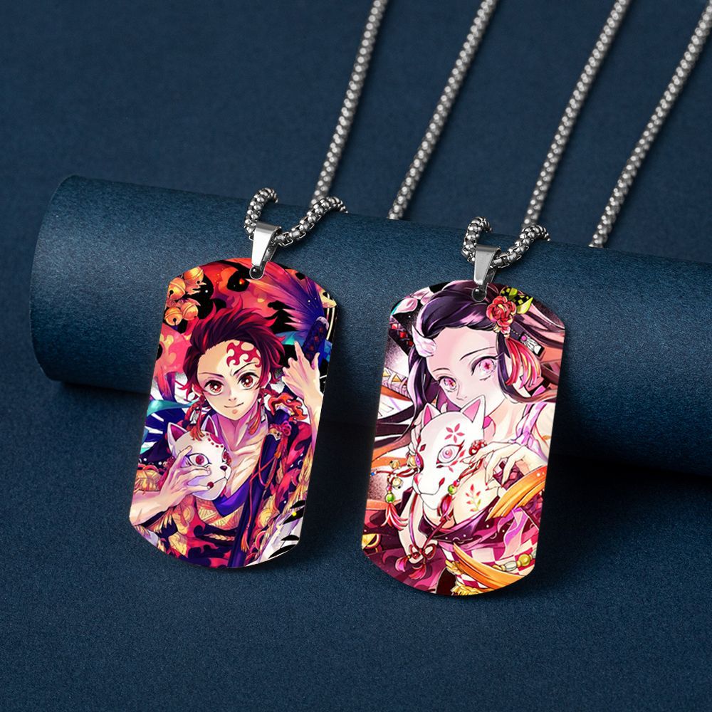 Cross-Border New Product Demon Slayer Tanjiro Nezuko Demon Slayer Stainless Steel Color Printed Military Brand Necklace