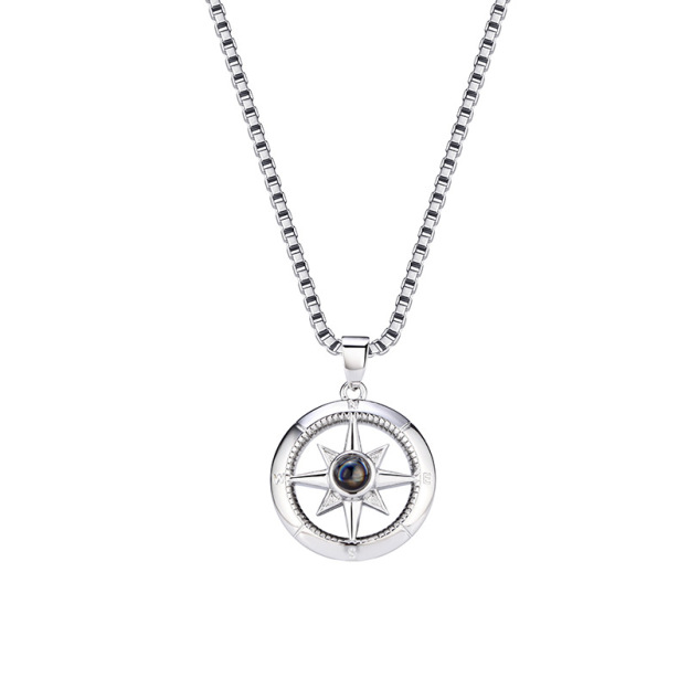 Retro Compass Hexagram Star 100 Languages ​​520 Color Photo Projection Necklace