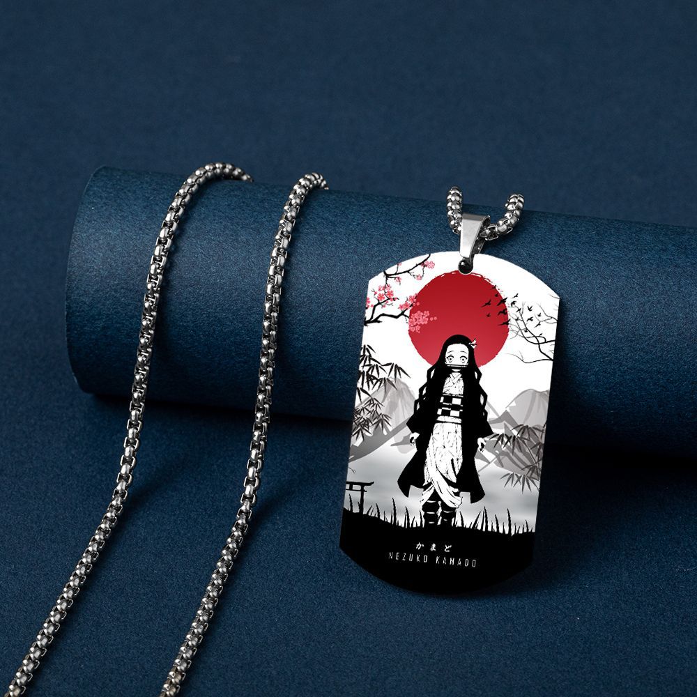 Demon Slayer Japanese Flag Style Animation Peripherals Stainless Steel Color Printed Necklace
