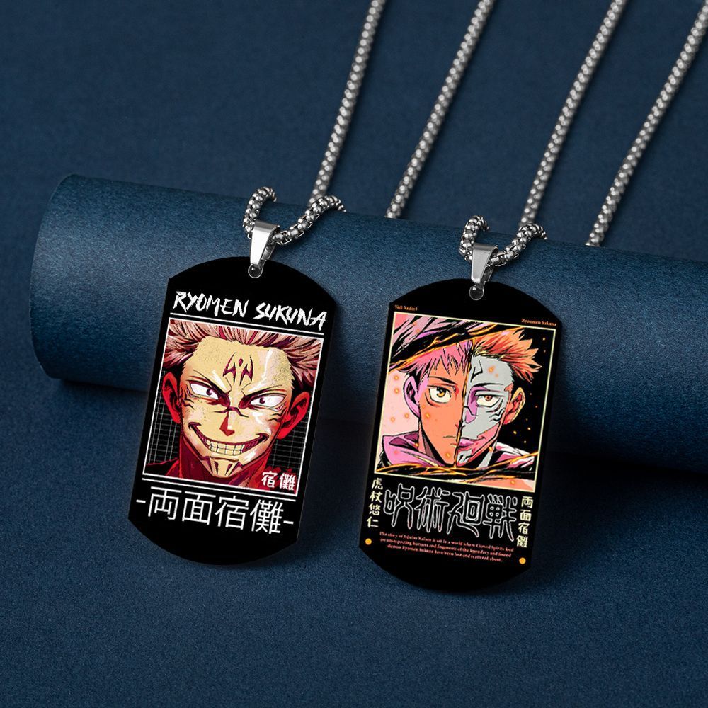 Spell Return Jujutsu Kaisen Five Wuhu Stick Yu Erfu Black Hui Color Printed Stainless Steel Necklace Dog Tag