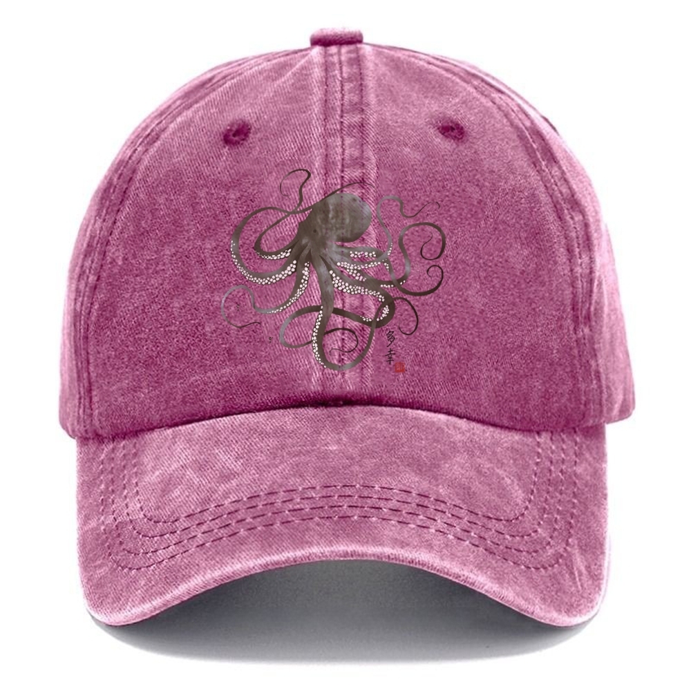  Octopus Japanese Calligraphy Washed Cap