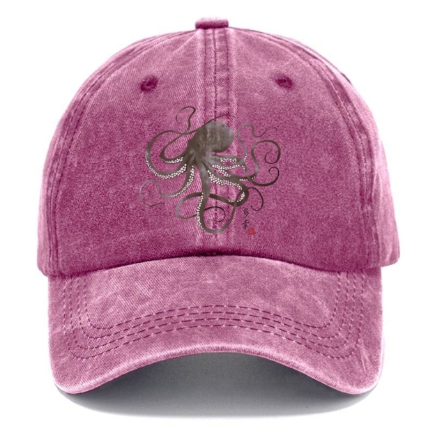  Octopus Japanese Calligraphy Washed Cap
