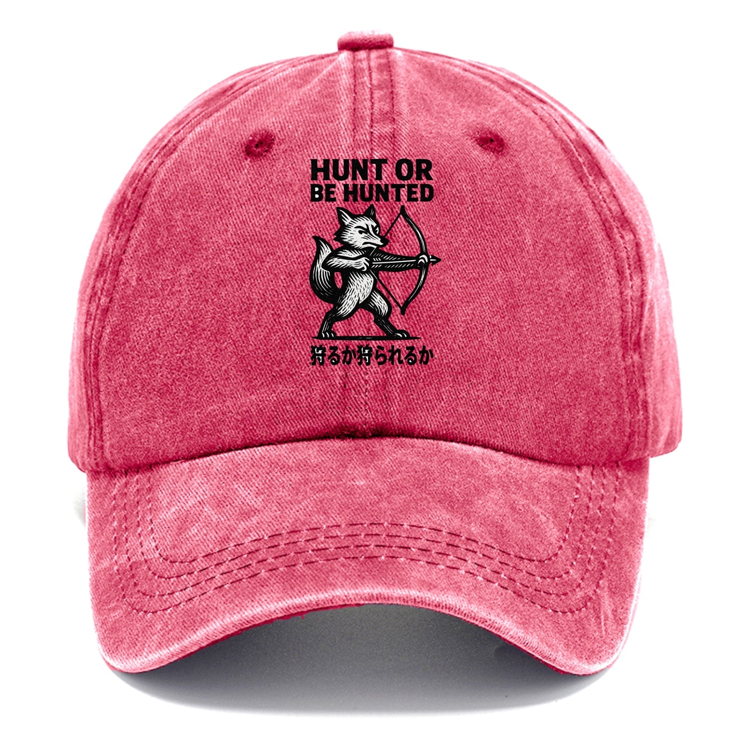 Hunt or Be Hunted - Fox drawing bow and Washed Cap