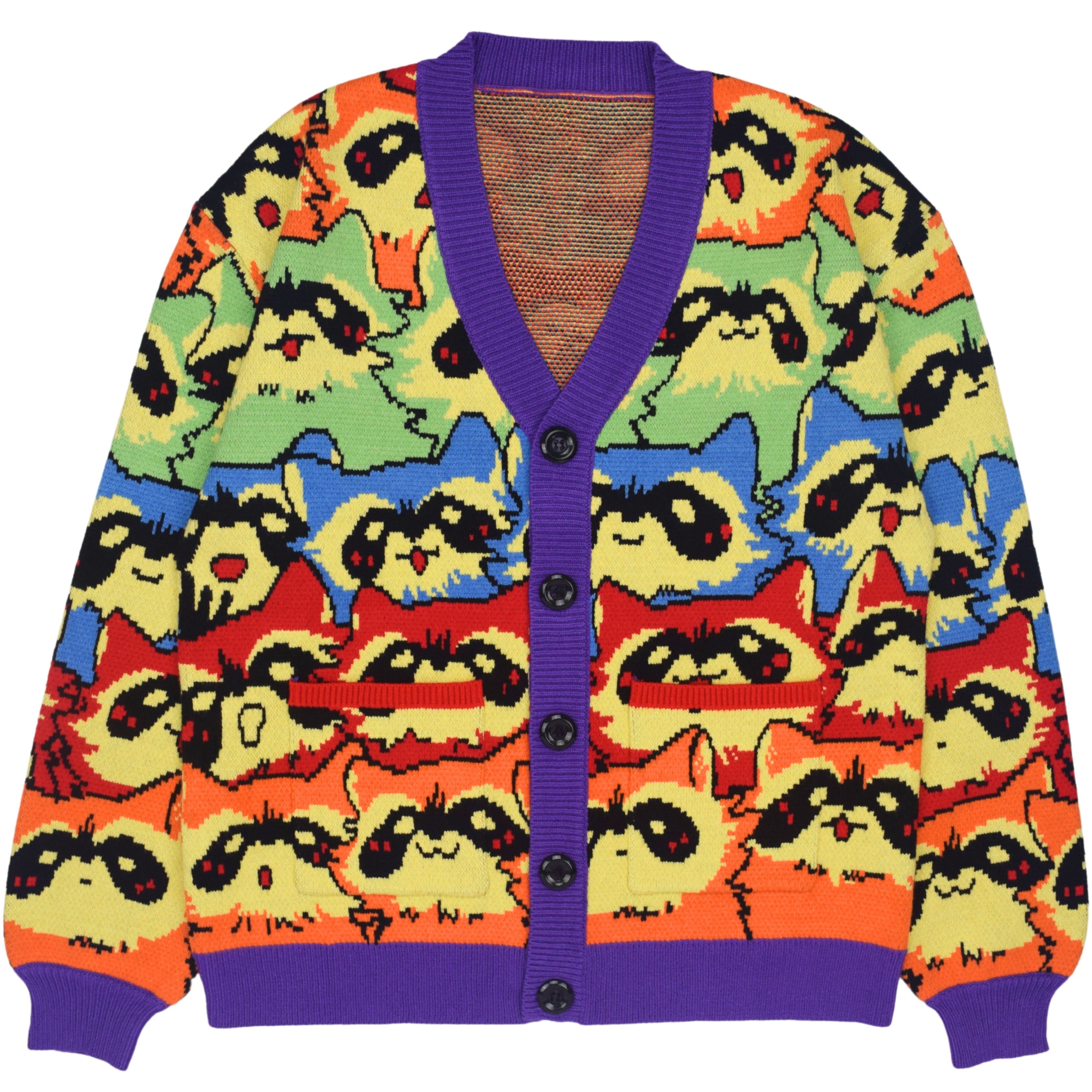 Unisex Rainbow Raccoon Ugly Cardigan Sweater