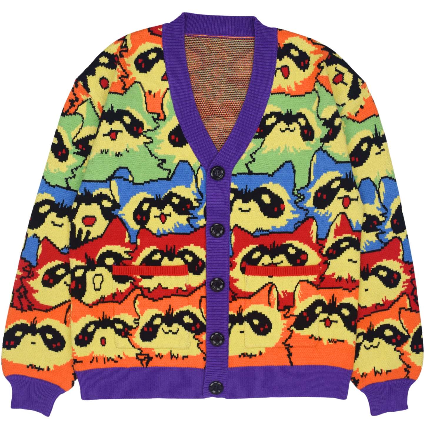 Unisex Rainbow Raccoon Ugly Cardigan Sweater