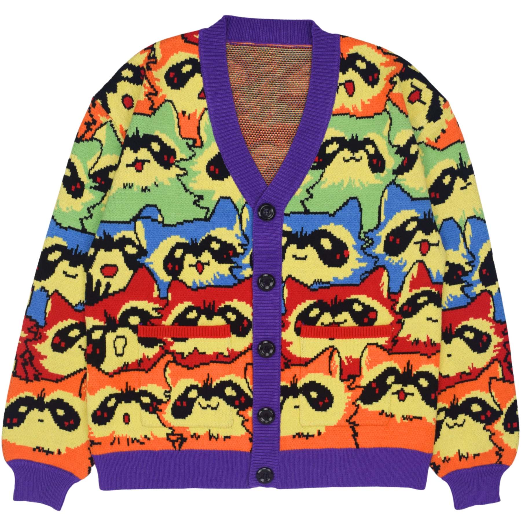 Unisex Rainbow Raccoon Ugly Cardigan Sweater