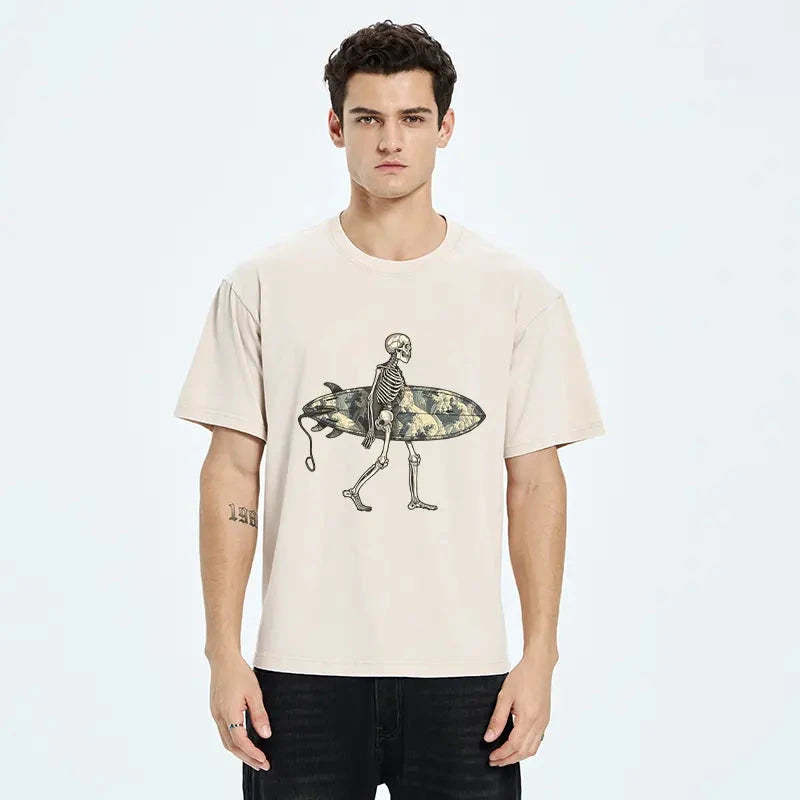 Skeleton Ready To Go Surfing Washed T-Shirt